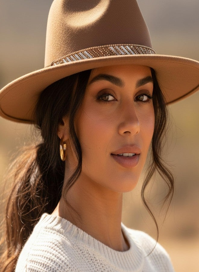 Lisianthus Felt Fedora Hats for Women & Men Wide Brim Panama Hat Khaki - Image 3